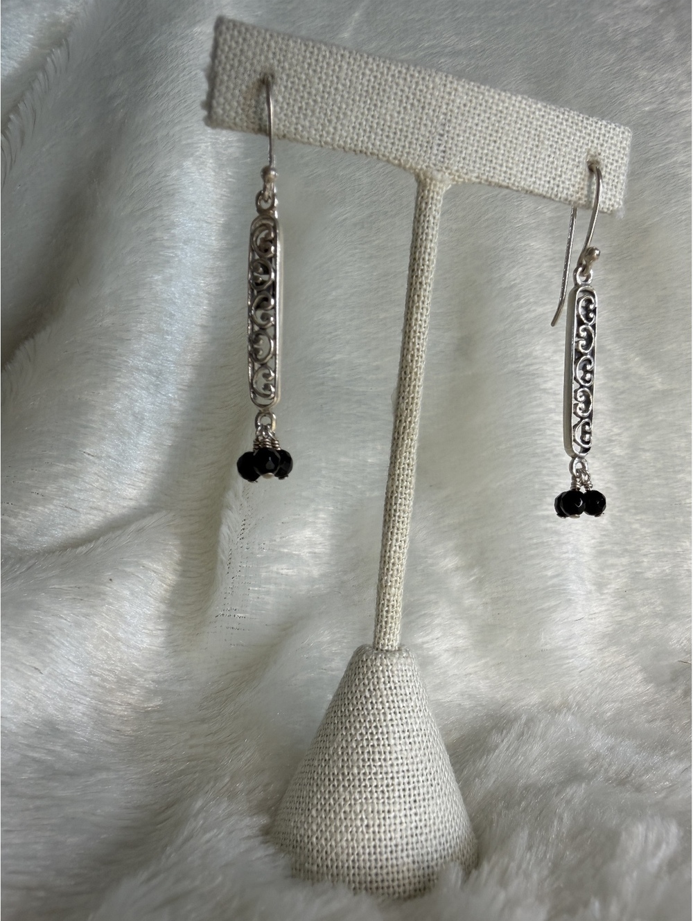 SILPADA Retired W1125 Sterling Silver Onyx Bead Filigree Dangle Earrings HTF